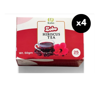 Zobo Hibiscus Tea with Ginger & Clove | – 4 Pack Bundle 100 Tea Bags