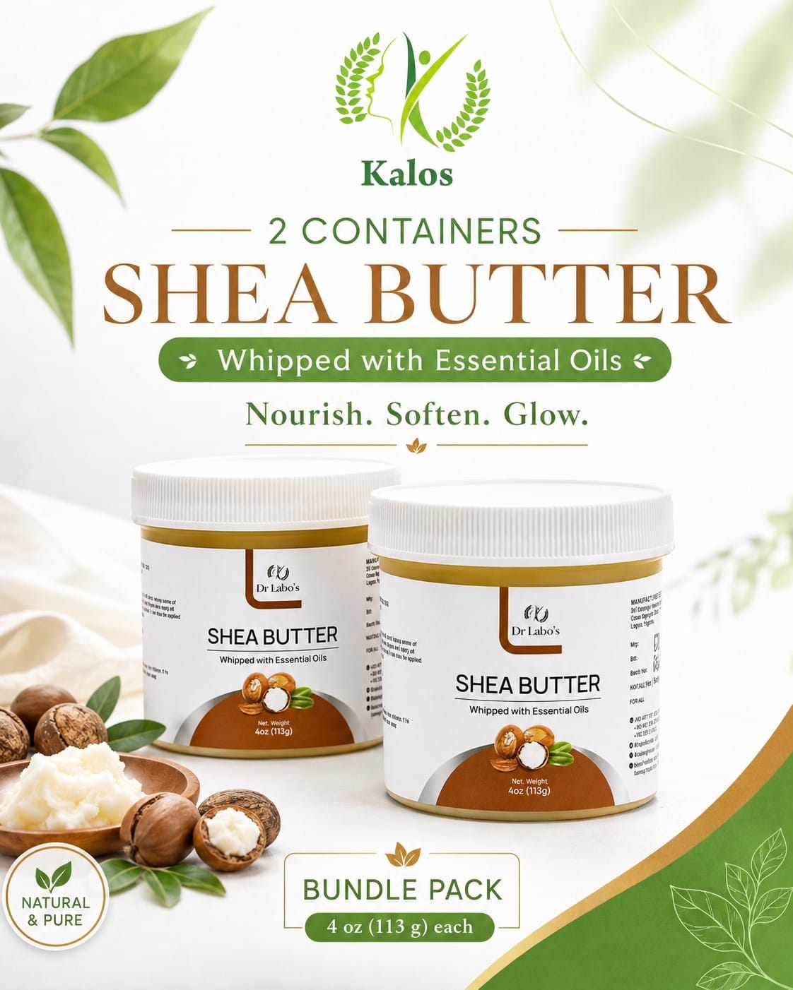 2 containers of Shea Butter whipped with essential oils