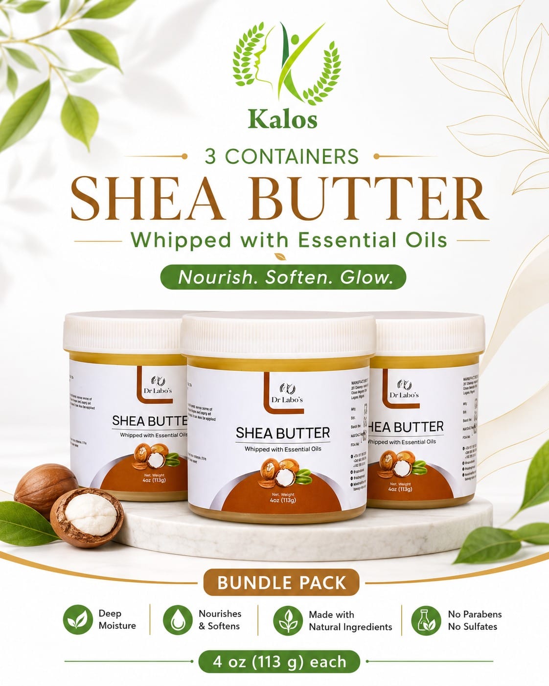 3 containers of Shea Butter whipped with essential oils